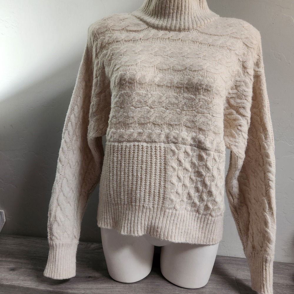 Witty Fox Cream Sweater Size S Cable/Waffle/Braided Knit Patterns Wool Blend‎